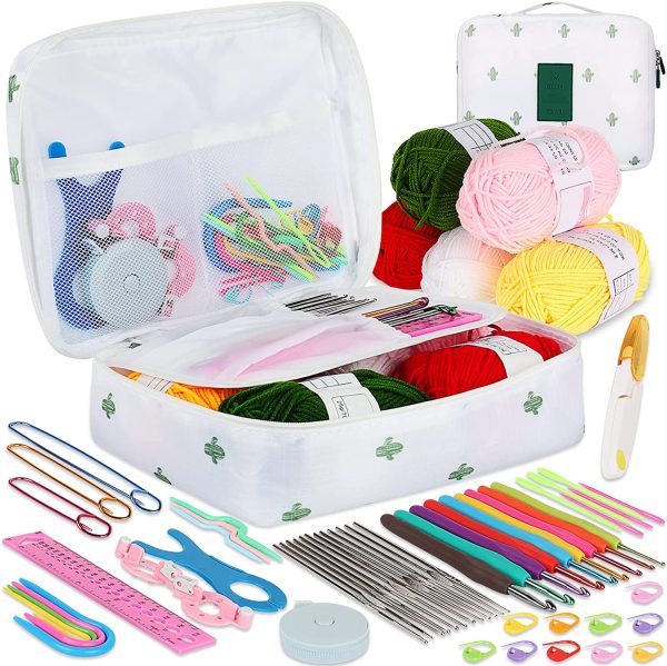 Coopay 58 Piece Crochet Kit with Yarn and Knitting Accessories Set, Cute Knitting Kit for Beginners Include Soft Grip Crochet Hooks, Lace Crochet Needles, Crochet Yarn Balls, Cable Needles & More