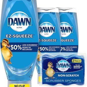 Dawn Dish Soap EZ-Squeeze: Non-Scratch Sponges, Original Scent, 3x22oz Bottles + 2 Sponges