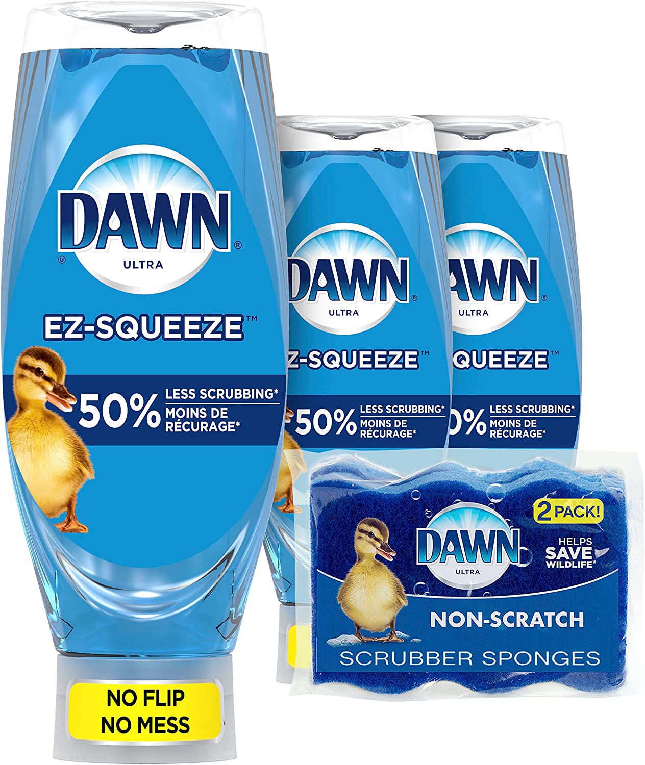 Dawn Dish Soap EZ-Squeeze Dishwashing Liquid + Non-Scratch Sponges for Dishes