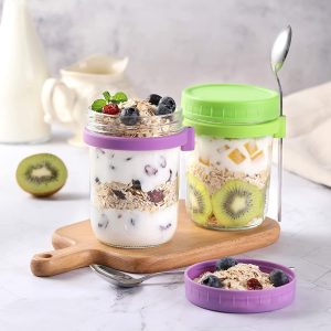 LANDNEOO 4 Pack Overnight Oats Containers: 16 oz Glass Jars with Lids & Spoons