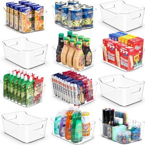 [12 Pack] Multi-Use Clear Organizer Bins: Fridge, Pantry, Kitchen Storage