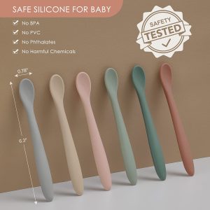 6-Piece Silicone Baby Feeding Spoons: First Stage, Soft-Tip, Dishwasher Safe