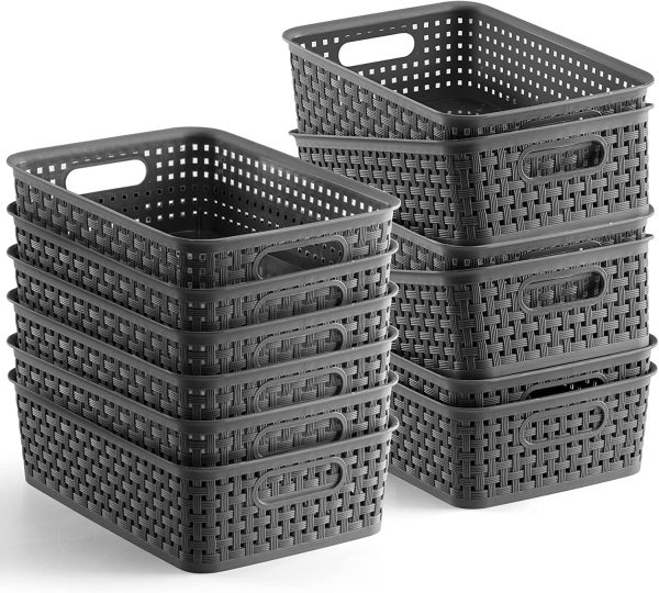[ 12 Pack ] Plastic Storage Baskets - Small Pantry Organization and Storage Bins - Household Organizers for Laundry Room, Bathrooms, Bedrooms, Kitchens, Cabinets, Countertops, Under Sink or On Shelves