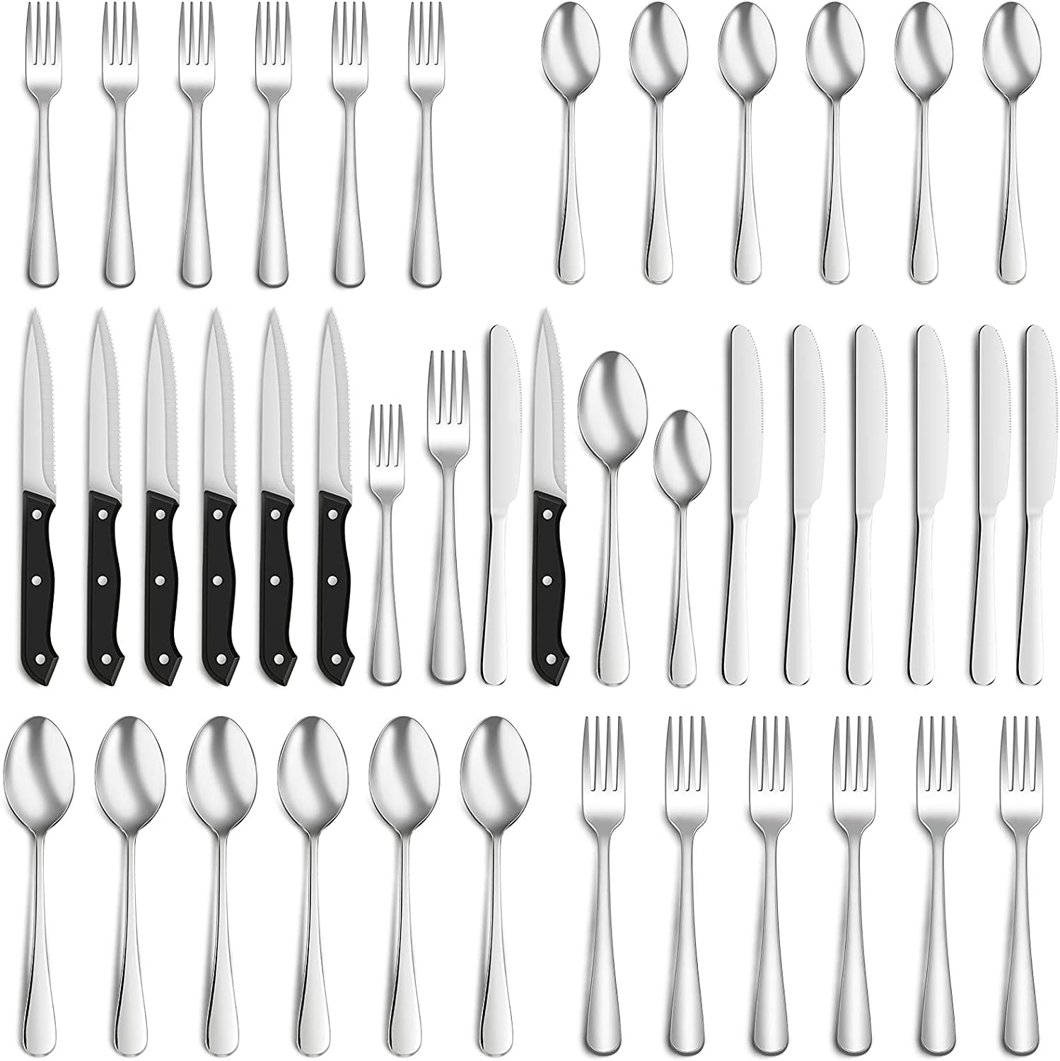 36-Piece Silverware Set with Steak Knives for 6, Food-Grade Stainless Steel Utensils Set Includes Spoons Forks Knives,Tableware Cutlery Set For Home Restaurant Hotel