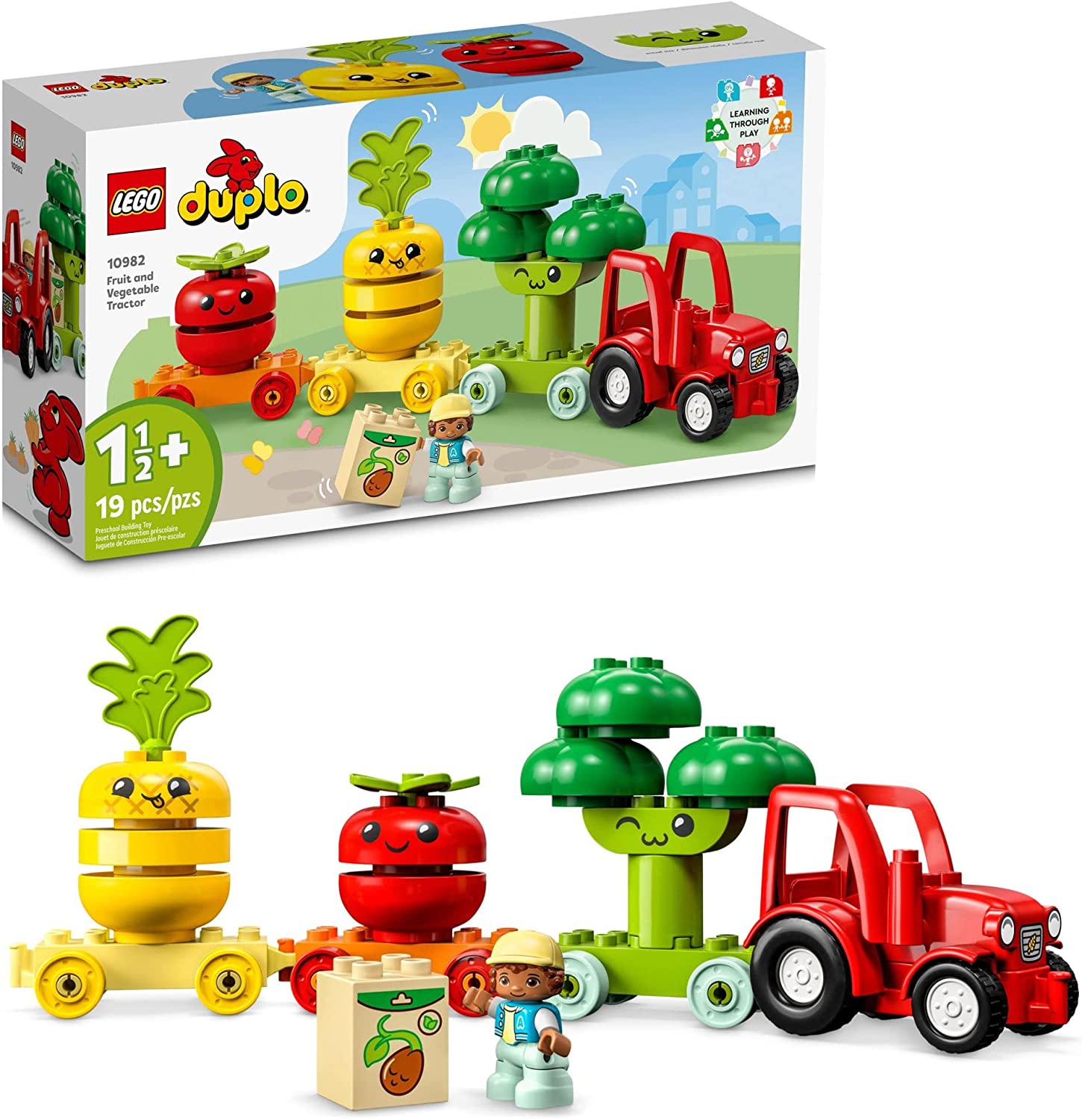 LEGO DUPLO My First Fruit and Vegetable Tractor Toy 10982, Stacking and Color Sorting Toys for Babies and Toddlers Ages