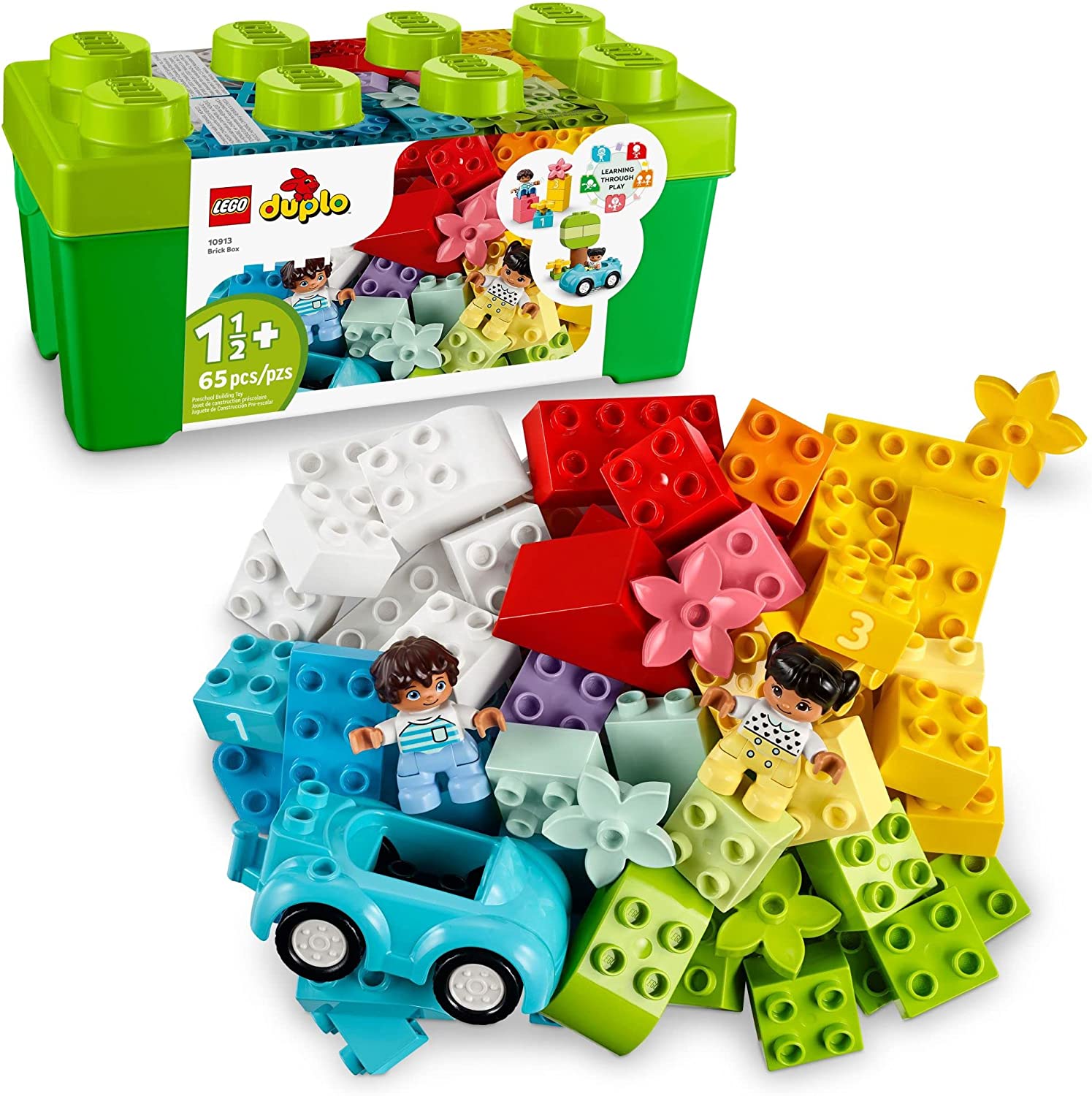 LEGO DUPLO Classic Brick Box Building Set 10913 - Features Storage Organizer, Toy Car, Number Bricks, Build, Learn, and Play, Great Gift Playset for Toddlers