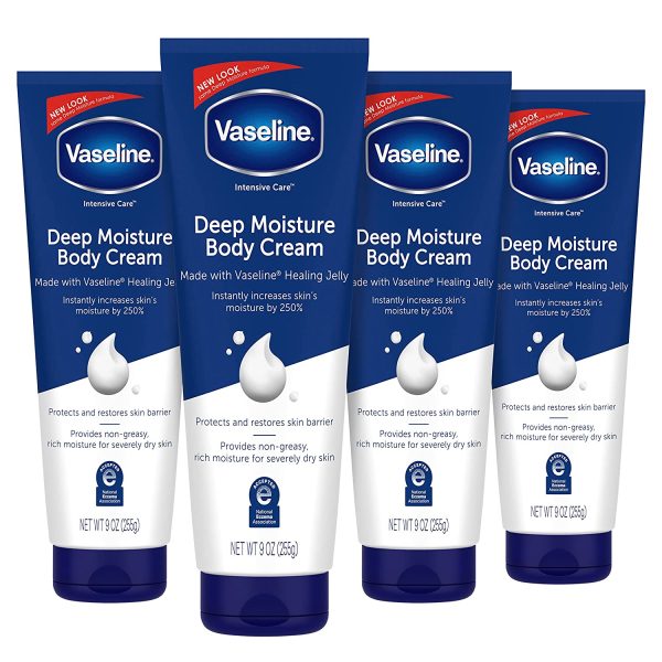 Vaseline Intensive Care Body Cream Deep Moisture 4 pk with Healing Petroleum Jelly & Vitamin E Rich & Smooth for Dry Skin